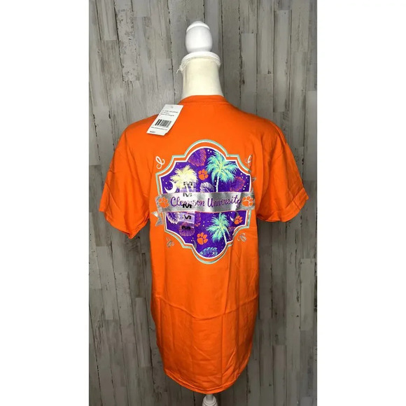 NWT Clemson University Orange Neon Palmetto Trees Short‎ Sleeve Unisex T-Shirt - Picture 5 of 6